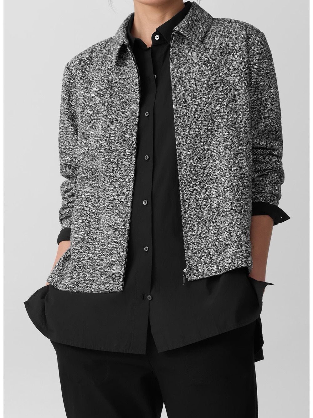 NWT Eileen Fisher L Organic Cotton Tweed Jacket Blazer Stretch Eco Office Preppy